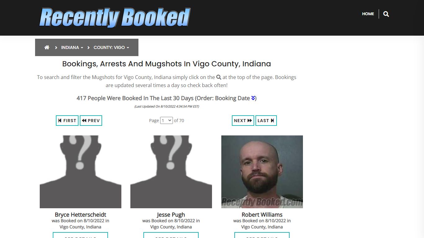 Recent bookings, Arrests, Mugshots in Vigo County, Indiana