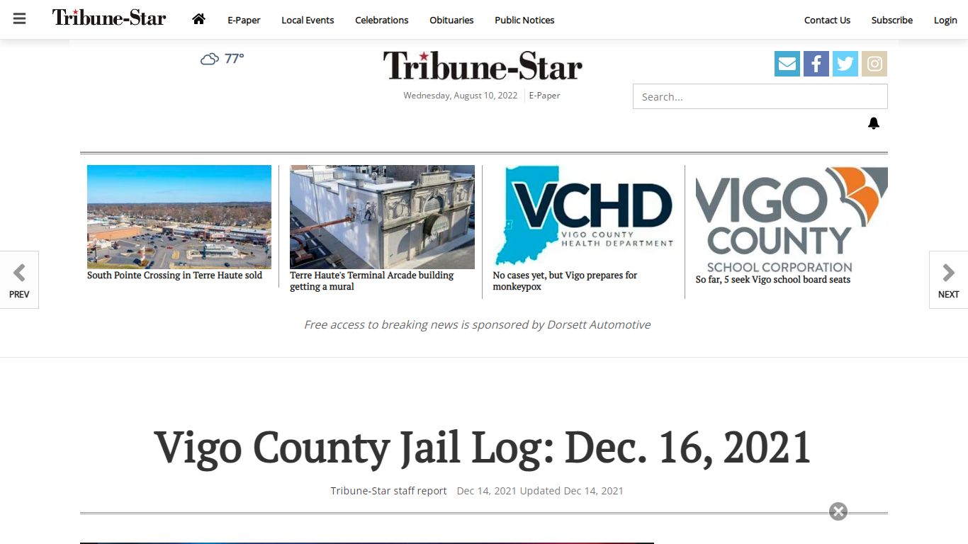 Vigo County Jail Log: Dec. 16, 2021 | Arrest Reports ...